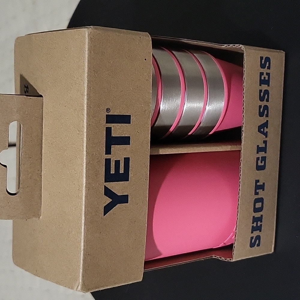 NIB YETI Pink and Silver Shot Glass Set